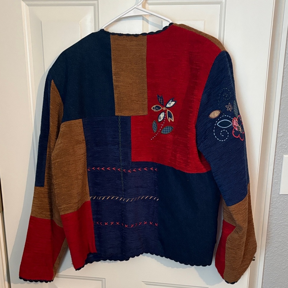 Women's Patchwork Embroidered Jacket - Navy & Bro… - image 4